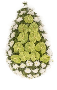 Coroana funerara clasica din crizantema si anthurium 2